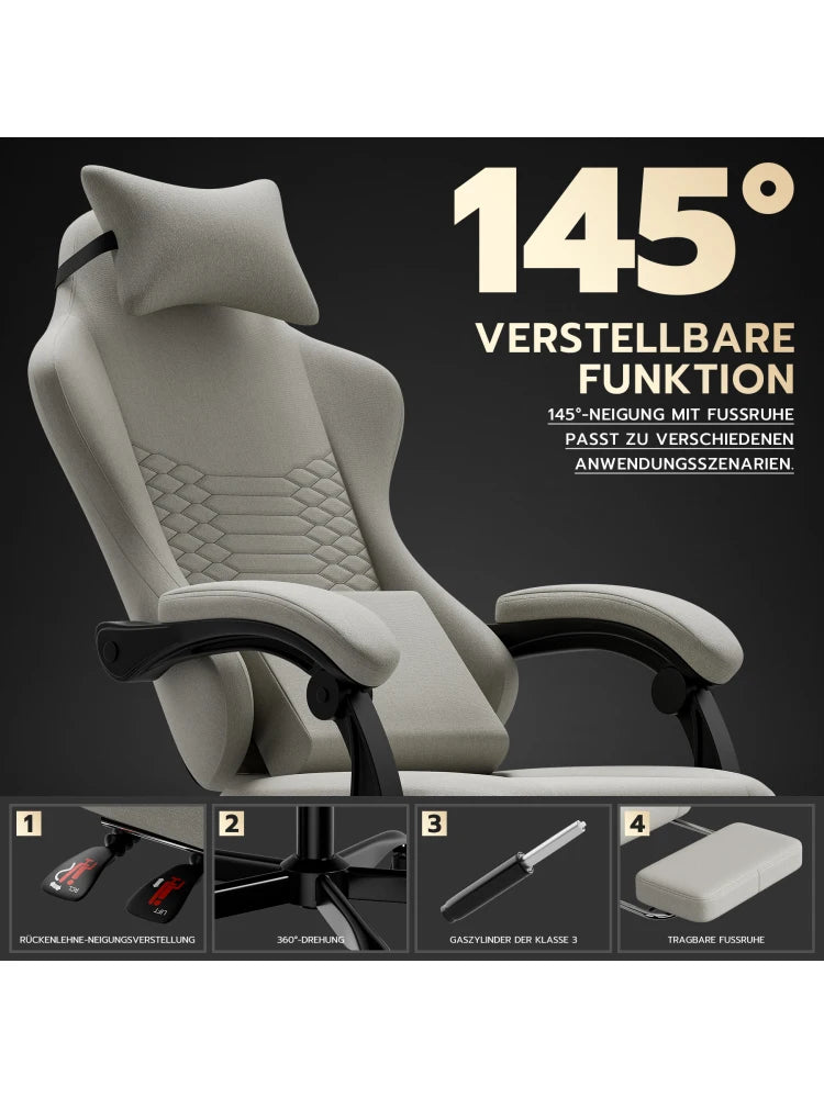 Ergonomic Gaming Chair Fabric Office Chair with Footrest, 360° Swivel Adjustable Desk Chair, Comfortable Racing Style Computer Chair
