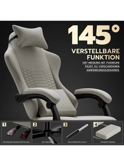 Ergonomic Gaming Chair Fabric Office Chair with Footrest, 360° Swivel Adjustable Desk Chair, Comfortable Racing Style Computer Chair