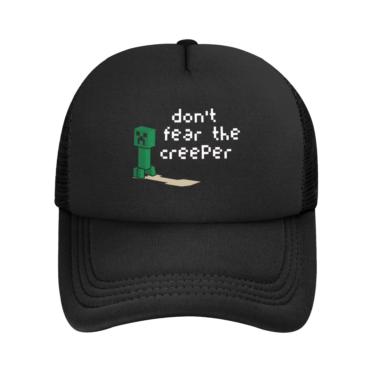 blocky adventurer discover a Creepers monster behind him Trucker Cap Sun Hats Cap Adjustable Snapback Caps Mesh Baseball Cap