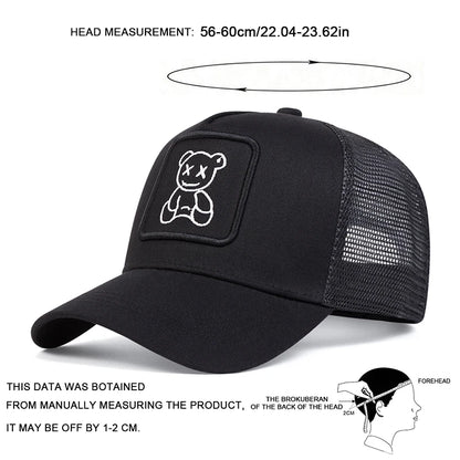 Cute Bear Embroidery Mesh Trucker Hat Unisex Adjustable Baseball Cap Spring Summer Outdoor Casual Sunscreen Hat