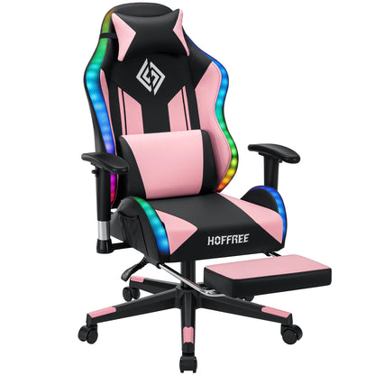 Silla gaming LED para niños de 8-15 años, silla gamer ajustable con iluminación LED, reposapiés y soporte lumbar, silla ergonómica para PC