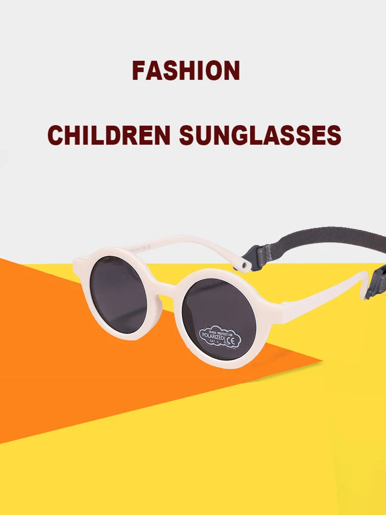 Kids Round TAC Polarized Baby Sunglasses for Toddler Boys Girls TPEE Flexible Soft Frame with Strap for Infant Age 0-3 Shades