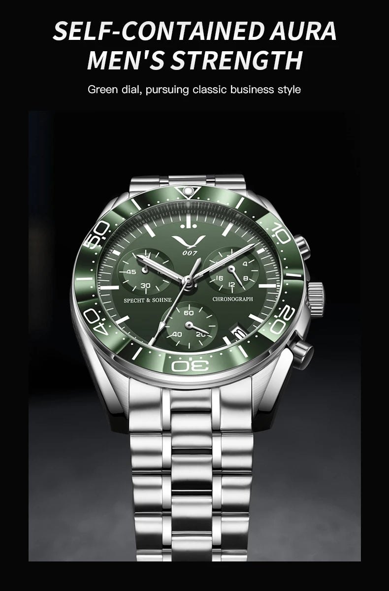 New 007 Specht&Sohne Sports Watches For Men Top Brand Luxury Steel Wrist Watch Fashion Japan VK68 Chronograph Relogio Masculino