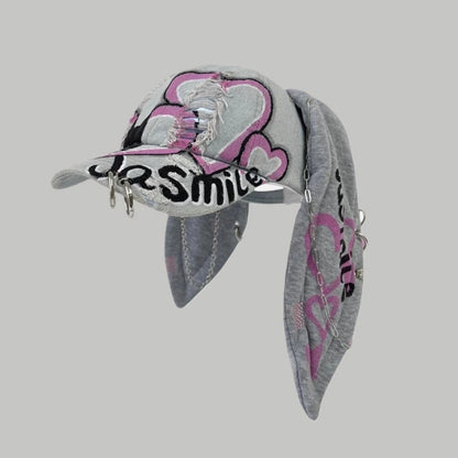 Celebrity-Inspired Niche Rabbit Ear Denim Ripped Baseball Cap Washed Graffiti Hip-Hop Sun Hat Trendy Cap