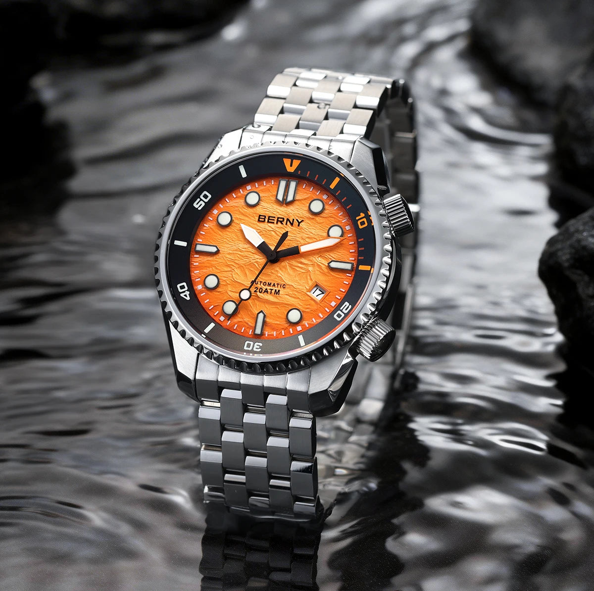 BERNY Automatic Diver Watch for Men Top Luxury Sapphire 316L Steel Blue Dial 200M Waterproof Mechanical Diving Men's Watches