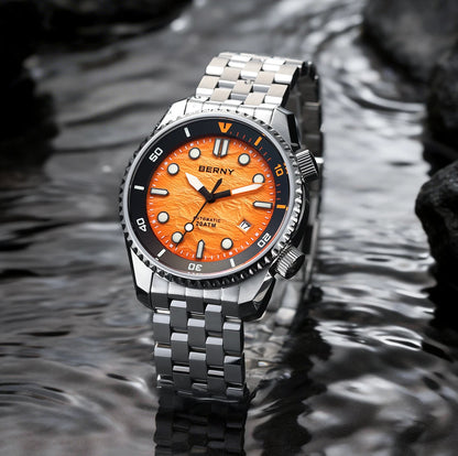 BERNY Automatic Diver Watch for Men Top Luxury Sapphire 316L Steel Blue Dial 200M Waterproof Mechanical Diving Men's Watches