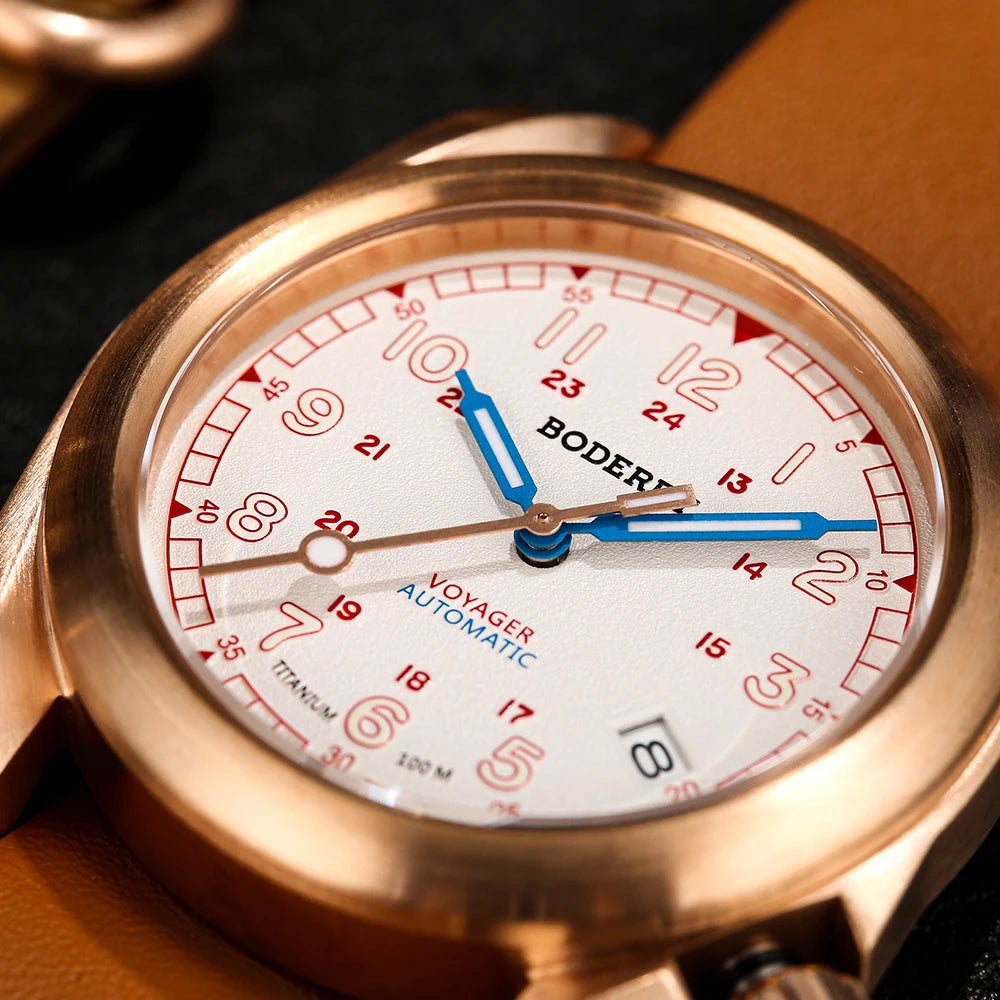 Boderry Field Watches Bronze Case Automatic Mechanical VOYAGER Watch Men's 100M Waterproof Clock Military Top Brand Wristwatch