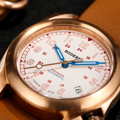 Boderry Field Watches Bronze Case Automatic Mechanical VOYAGER Watch Men's 100M Waterproof Clock Military Top Brand Wristwatch