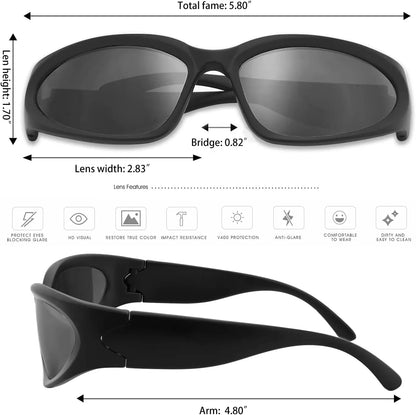 Y2K Wrap Around Sunglasses Fashion Rave Metallic Chrome Space Alien Glasses Futuristic Shades Sports for Women Men
