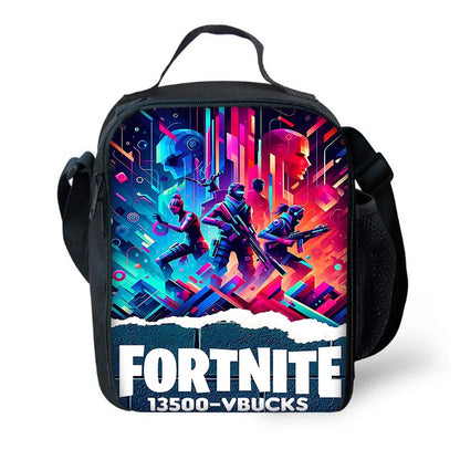 Klassisches FortniteS-Schulrucksack-Set für Kinder mit Lunchtasche und Federmäppchen, große Kapazität, für Jungen und Mädchen, ideales Geschenk