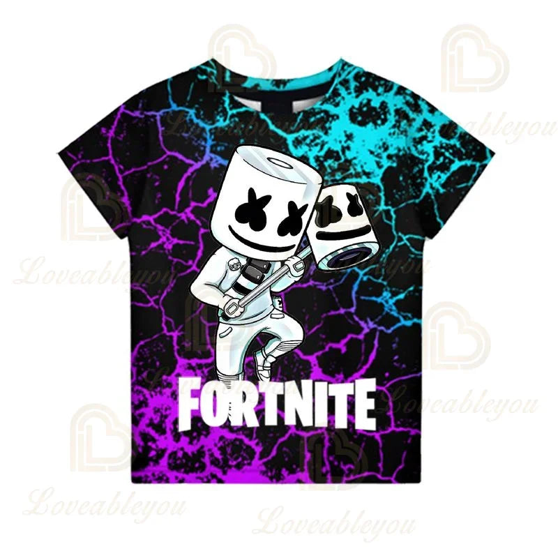 Fortnite T-shirt voor jongens, kindertop voor de zomer, kinderkleding met grappige 3D Battle Royale-gameprint, T-shirt/top voor peutermeisjes