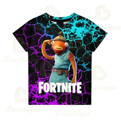 Fortnite T-shirt voor jongens, kindertop voor de zomer, kinderkleding met grappige 3D Battle Royale-gameprint, T-shirt/top voor peutermeisjes