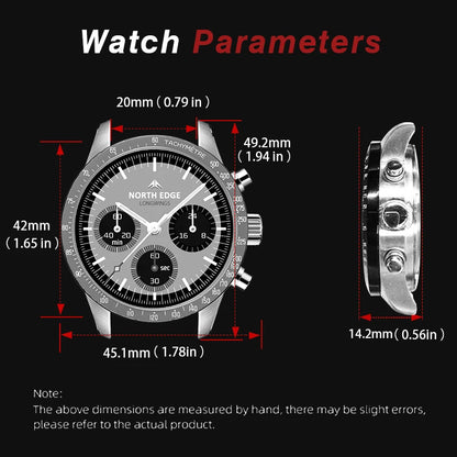 Relógio de Quartzo para Homem NORTH EDGE 2025 LONGWINGS, Alimentação Solar, Cronómetro, Impermeável 50M, Aço Inoxidável 316, Luminoso, Estilo Piloto