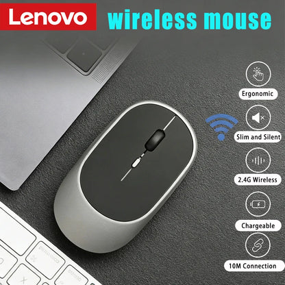 Bezdrátová myš Lenovo USB dobíjecí ergonomická s nastavitelným DPI, tichá kancelářská optická myš 2.4G Bluetooth pro hraní i kancelář