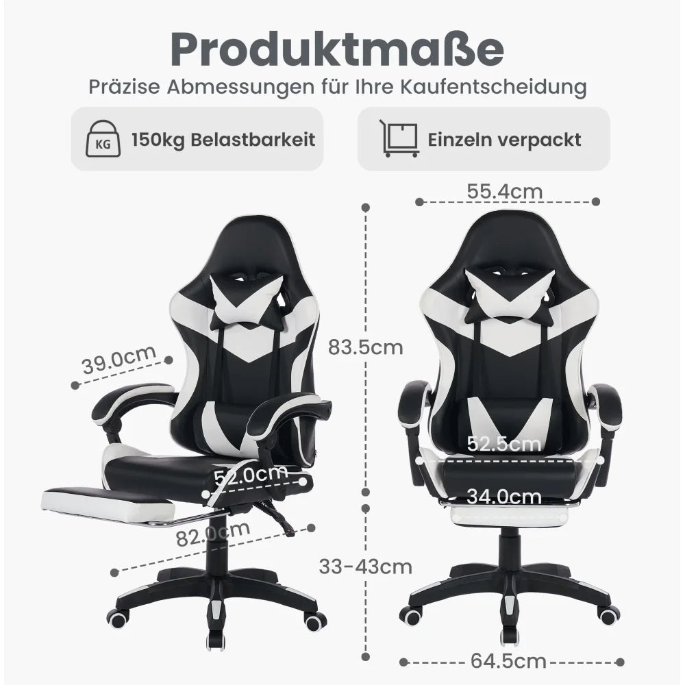 Ergonomic Rotating Gaming Chair, 360° Reclining Office Chair, Pivoting, Height-Adjustable, Footrest, Headrest