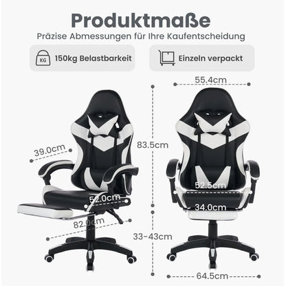 Ergonomic Rotating Gaming Chair, 360° Reclining Office Chair, Pivoting, Height-Adjustable, Footrest, Headrest