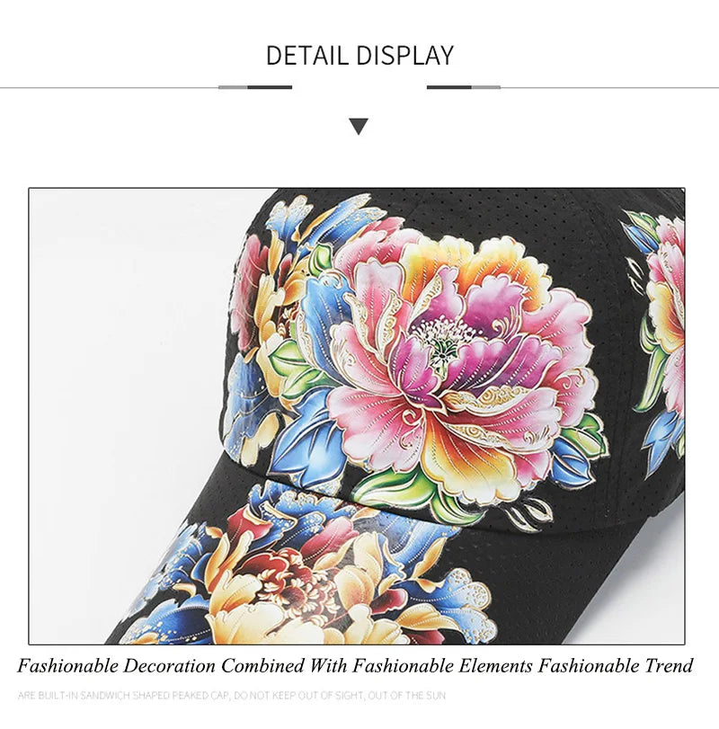 Casquette de baseball printemps/été à séchage rapide pour homme et femme, pour les activités de plein air, la plage et le camping, chapeau de soleil imprimé de fleurs de style chinois B149