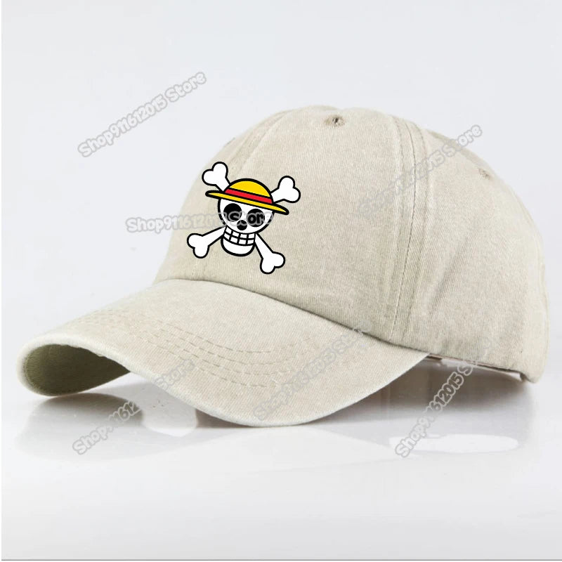 One Piece Men Washed Baseball Cap Unisex Retro Hip-hop Peak Caps Anime Luffy Male Outdoor Trucker Hat Travel Sunscreen Sunhat