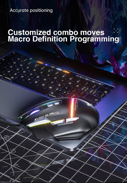 AULA S12Pro káblová mechanická myš 1000HZ 12800DPI RGB s nízkou latenciou, programovateľnými makrami – e-športová herná myš, príslušenstvo pre PC hráčov