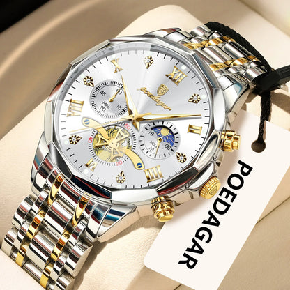 Reloj de lujo original para hombre POEDAGAR, resistente al agua, cronógrafo luminiscente, reloj de pulsera de acero inoxidable con mecanismo de cuarzo, relojes de alta gama para hombre