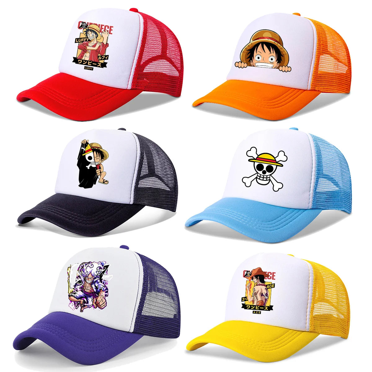 One Piece Baseball Cap Kids Anime Printed Adjustable Mesh Hat Visors Peaked Caps Sunshade Hats Outdoor Headwear Accessories Gift