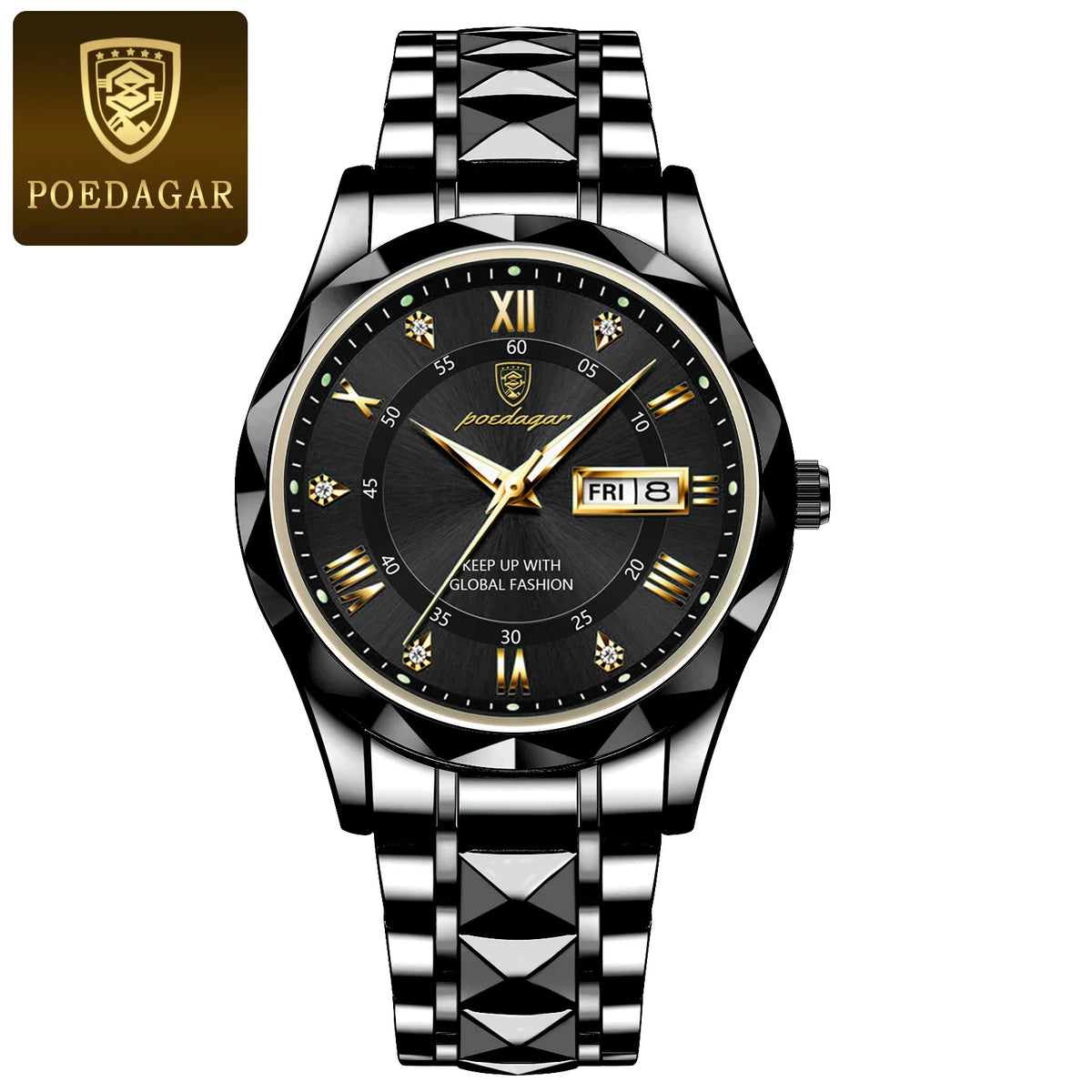 Reloj de hombre POEDAGAR Business Luxury, resistente al agua, de acero inoxidable, luminiscente, con fecha y día de la semana, estilo deportivo, de cuarzo.