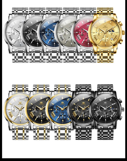 OLEVS Brand Fashion Red Watch For Men Luxury Sport Waterproof Stainless Steel Chronograph Quartz Watches Mens Relogio Masculino