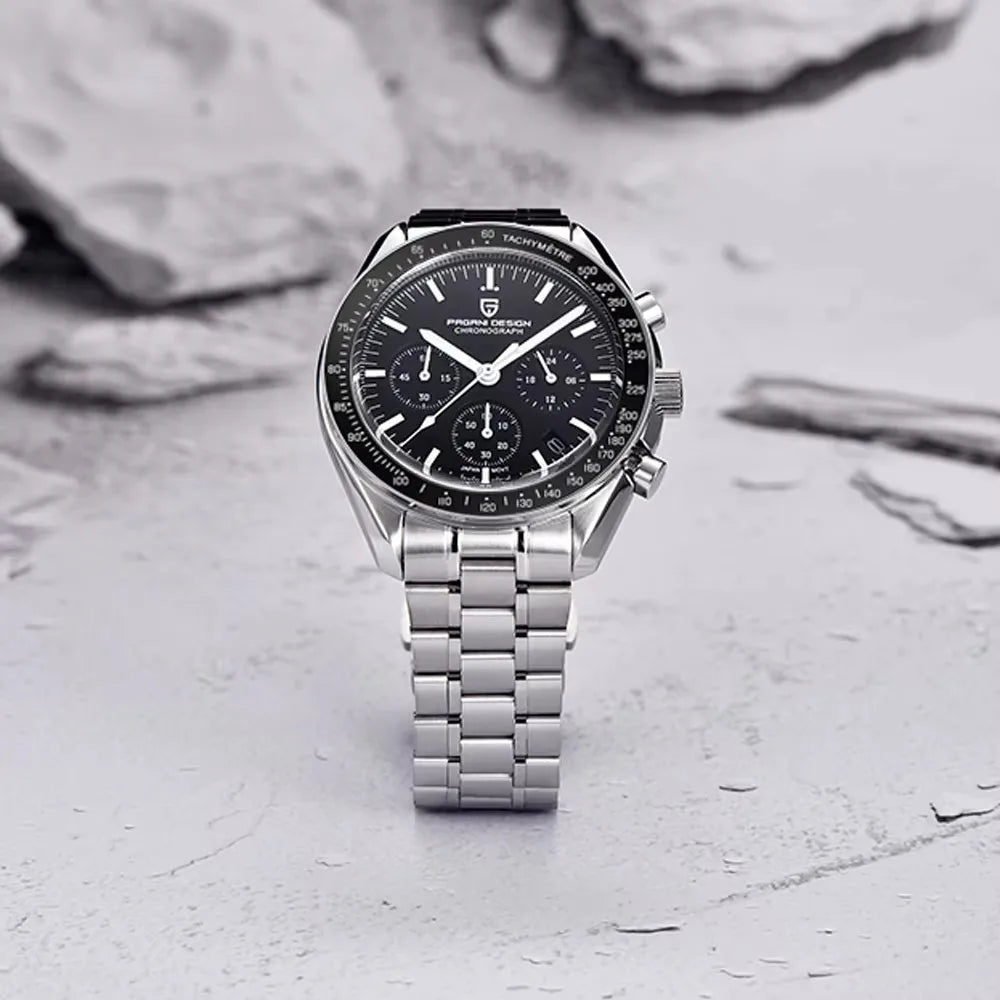 PAGANI DESIGN Moon-ur – Luksus-kvarts-kronograf til mænd, sporty stil, safirglas med antirefleksbehandling, selvlysende display