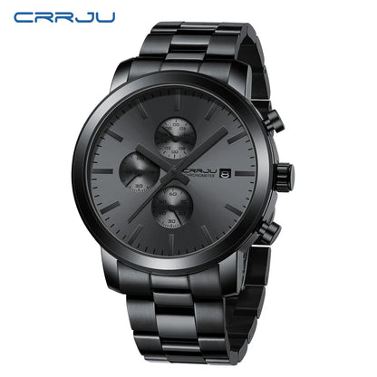 Herrenuhr CRRJU – Chronograph aus Edelstahl, wasserdicht, mit Datumsanzeige, analogem Quarzwerk, eleganter und professioneller Stil