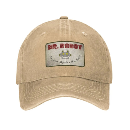 Dator med Sourires Anime Rolig Mr Robot Anpassad Retro Cowboy Tvättad basebollkeps för män Denim solhatt Hip Hop-keps