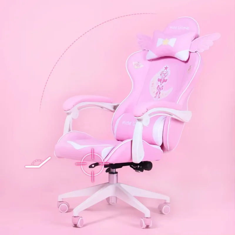 Pink Gaming Chair for Girls, Cute Comfortable Gaming Chair with Armrests, Swivel Height Adjustable Gamer Chair for Bedroom, Office & Streaming
