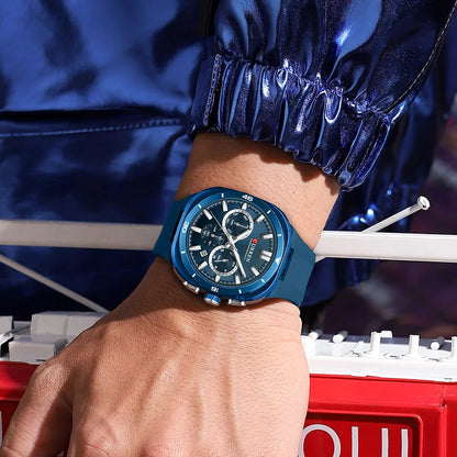 Herrenuhr CURREN – Neues Luxusmodell mit Quarzwerk, Silikonarmband, sportlichem Design, multifunktional, wasserdicht, beleuchtet, mit Datumsanzeige und Stoppuhr.