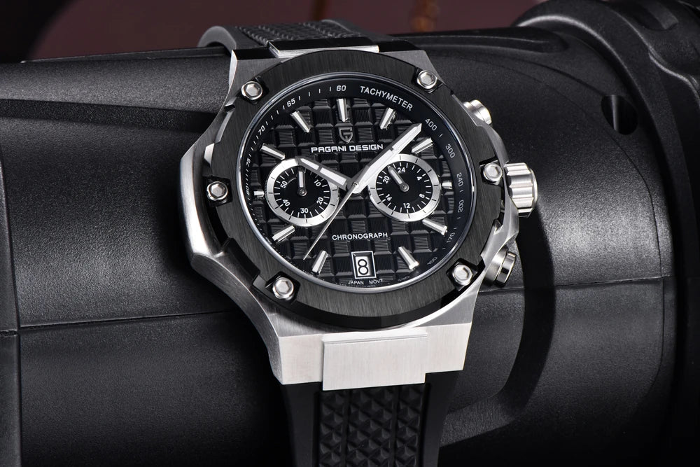 Montres à quartz pour hommes PAGANI DESIGN– Chronographe sportif de luxe, étanche, doté d'aiguilles luminescentes et d'un verre saphir avec traitement antireflet