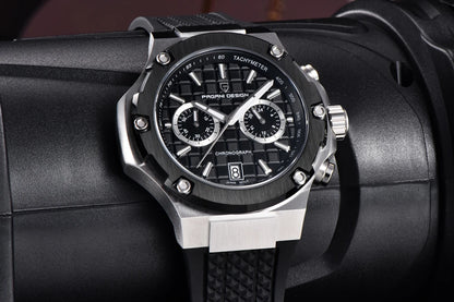 Montres à quartz pour hommes PAGANI DESIGN– Chronographe sportif de luxe, étanche, doté d'aiguilles luminescentes et d'un verre saphir avec traitement antireflet