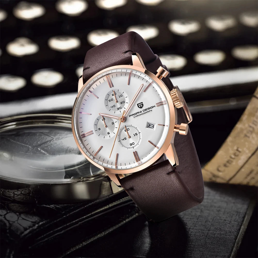 PAGANI DESIGN Men's Fashion Casual Brand Watch Waterproof 30m Luxury Leather Sports Quartz Chronograph VK67 Relogio Masculino