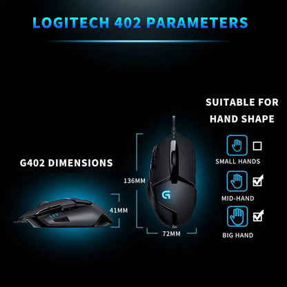 Logitech G402 Wired Gaming Mouse 32-Bit ARM Processor 8 Buttons 500 IPS Anti-Slip for All-Day Gaming and Work Sessions