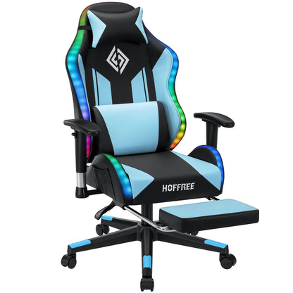 Silla gaming LED para niños de 8-15 años, silla gamer ajustable con iluminación LED, reposapiés y soporte lumbar, silla ergonómica para PC