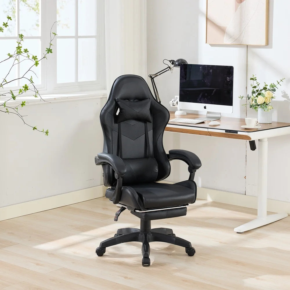 Ergonomic Rotating Gaming Chair, 360° Reclining Office Chair, Pivoting, Height-Adjustable, Footrest, Headrest