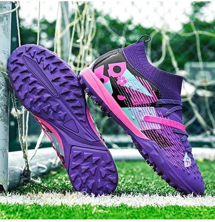 Nouveaux hommes chaussures de Football de haute qualité en plein air haute cheville ultraléger bottes de Football en salle chaussures de sport antidérapantes Futsal antidérapantes