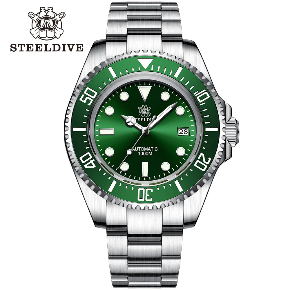 SD1964 STEELDIVE 1000M Waterproof 45.4MM Big Water Ghost Watch For Men Super BGW9 Blue Luminous Dive Watch with Valve
