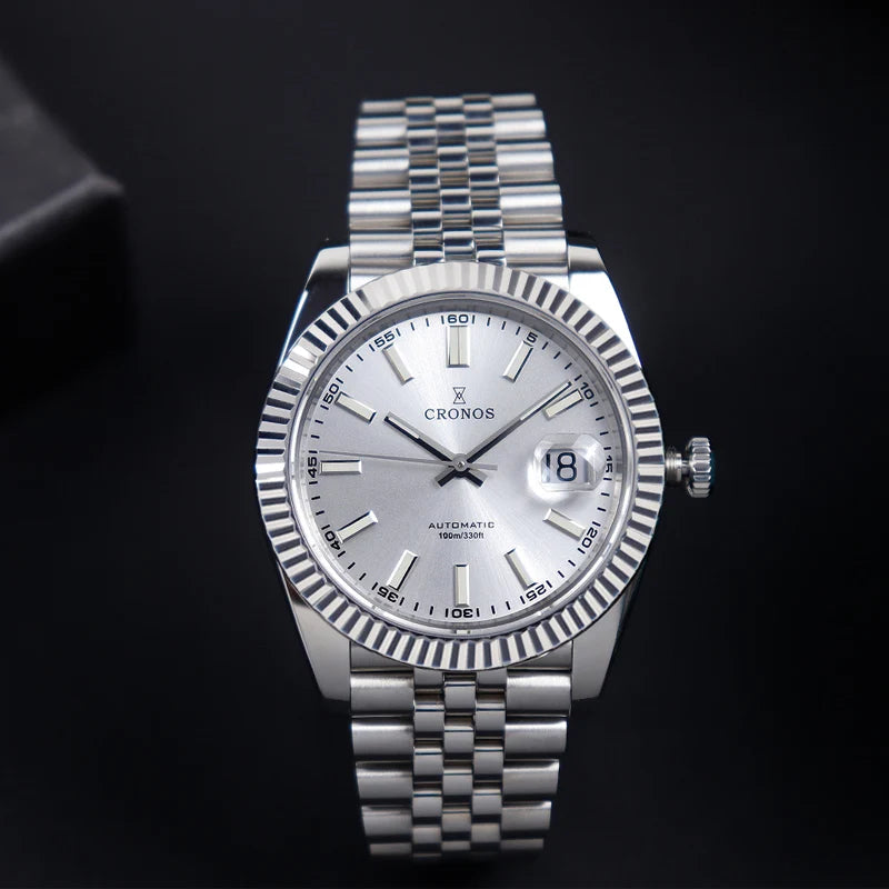 Cronos DateJ Luxury Men Watch Stainless Steel 5 Links Bracelet PT5000 Miyot 9015 100m Water Resistant Sapphire L6046M