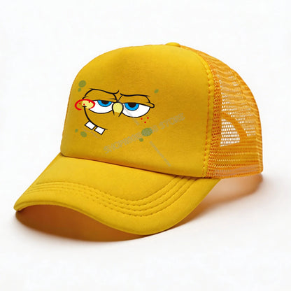 Spongebobs Baseball Cap Kids Adult Cartoon Emoto Mesh Cap Kawaii Peaked Hat Yellow Anime Summer Cap Girls Boys Accessories Gift