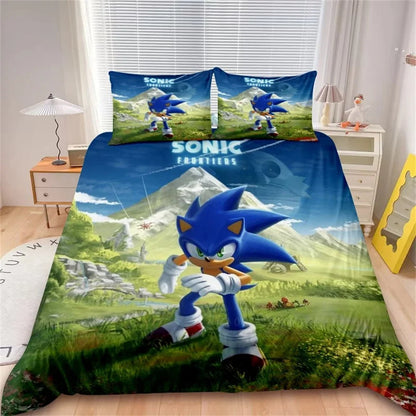 Cartoon-Bettbezug-Set, weiche Baumwoll-Bettwäsche, S-Sonic-S Film H-HedgehogS, 2/3-teiliges Set, für alle Jahreszeiten, Studentenwohnheim