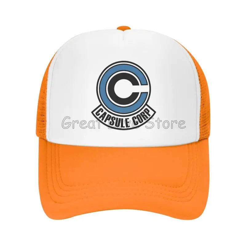„Capsule Corp“ tinklinės beisbolo kepurės, unisex, hip-hop stiliaus „trucker“ kepurės, anime DBZ stiliaus „dad hat“ kepurės, reguliuojamos lenktyninės kepurės, vasarinės „trucker“ kepurės su užsegimu