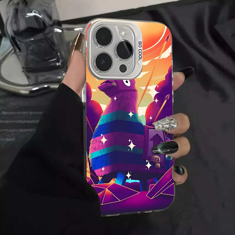 1pc Game F-fornite Phone Case Phone Case IMD Color Silver Shell For IPhone 16 15 14 13 12 11 Pro Max Plus