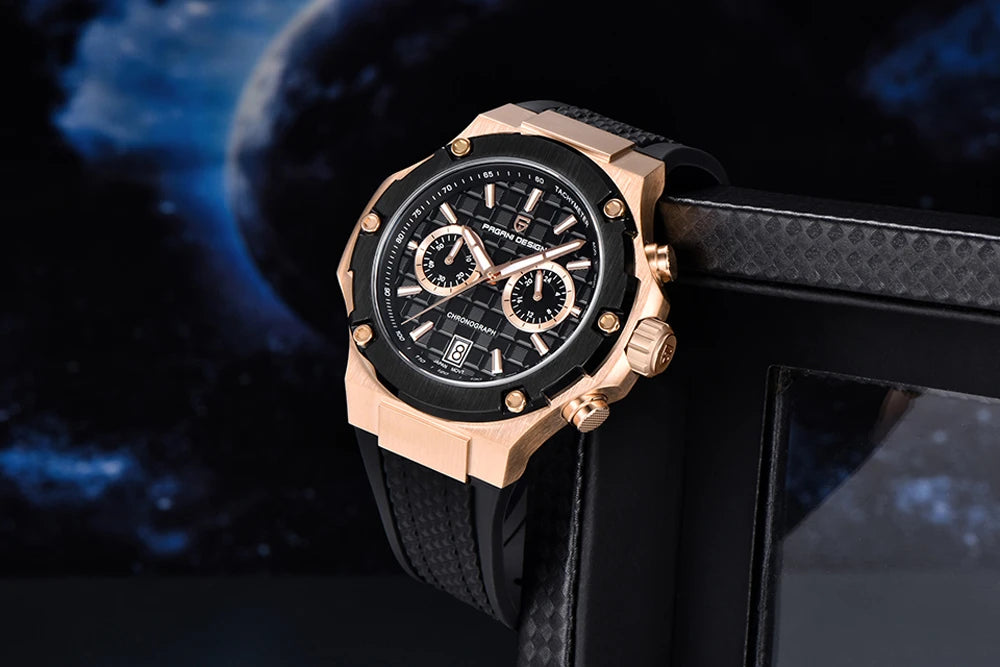 Montres à quartz pour hommes PAGANI DESIGN– Chronographe sportif de luxe, étanche, doté d'aiguilles luminescentes et d'un verre saphir avec traitement antireflet
