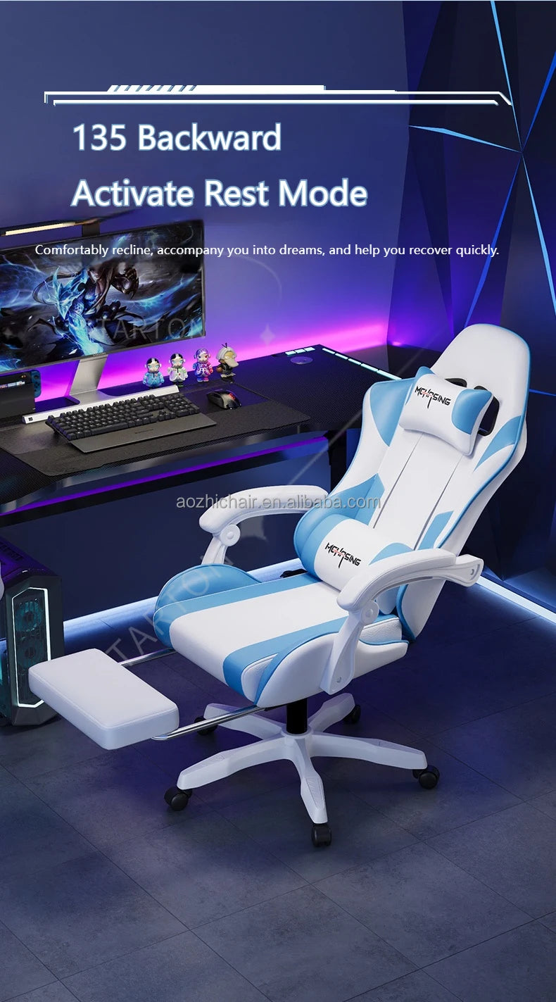 Cadeira Gaming Ergonómica de Design Moderno Giratória para Escritório e Casa, Cadeira E-sport com Rodas, Estilo Rotativo, para Computador
