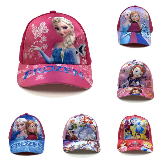 Disney Princess Elsa Anna Sofia Frozen Anime Figure Baseball Cap Terylene Peaked Cap Hat Cartoon Girl Kid's Headwear Gifts