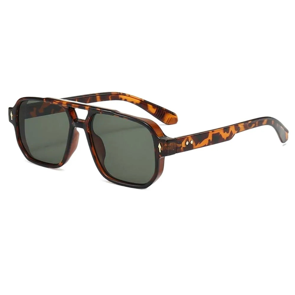 Retro Double Beam Sunnies HD Leopard Print Eyewear Unisex Polarized Sunglasses Waterproof Lightweight Anti-UV Glasses Outdoor