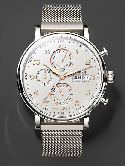Relógio masculino mecânico automático LOBINNI Luxury Brand Switzerland com calendário perpétuo, vidro de safira e mostrador multifunções L13019-8